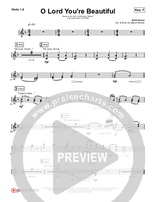 O Lord You're Beautiful Violin 1/2 (Chris Tomlin / Steffany Gretzinger)