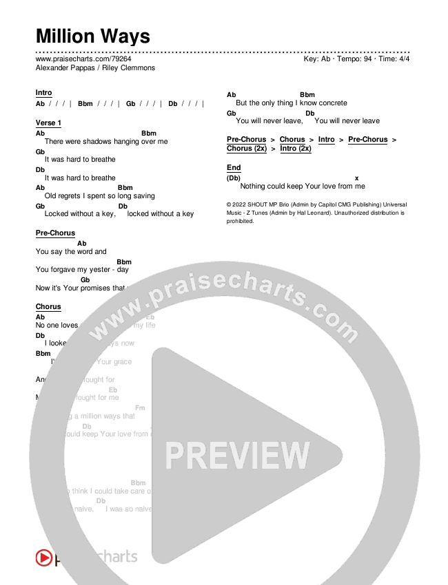 Million Ways Chords & Lyrics (Alexander Pappas / Riley Clemmons)