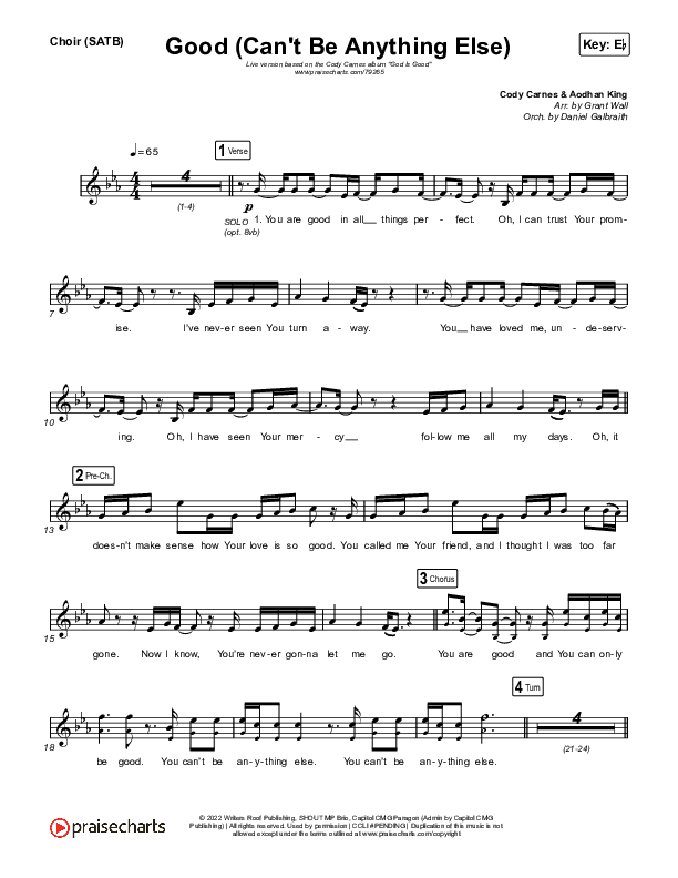Good (Can't Be Anything Else) Choir Sheet (SATB) (Cody Carnes)