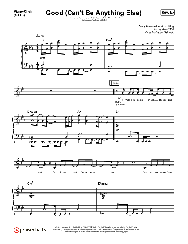 Good (Can't Be Anything Else) Piano/Vocal (SATB) (Cody Carnes)