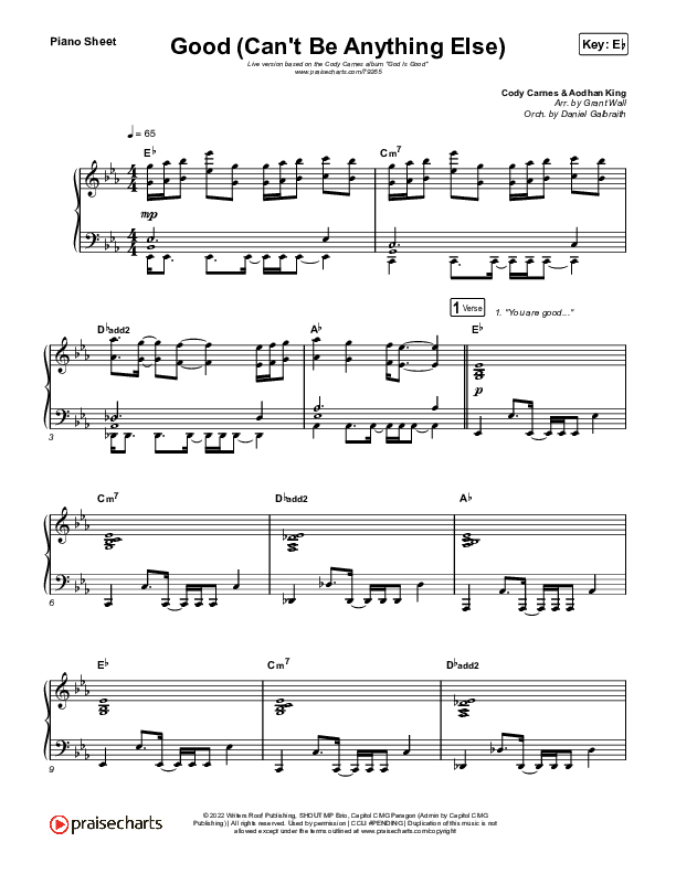 Good (Can't Be Anything Else) Piano Sheet (Cody Carnes)