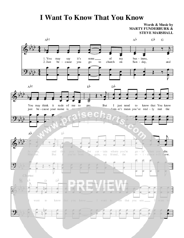 I Want To Know That You Know Lead Sheet (Greater Vision)