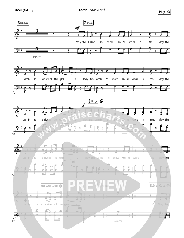Lamb (Live) Choir Sheet (SATB) (Elevation Worship / Tiffany Hudson)