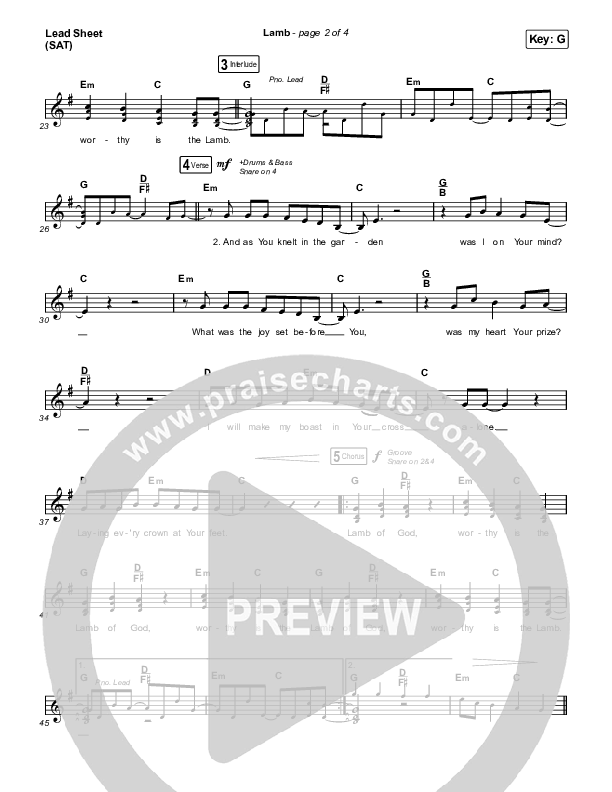 Lamb (Live) Lead Sheet (SAT) (Elevation Worship / Tiffany Hudson)