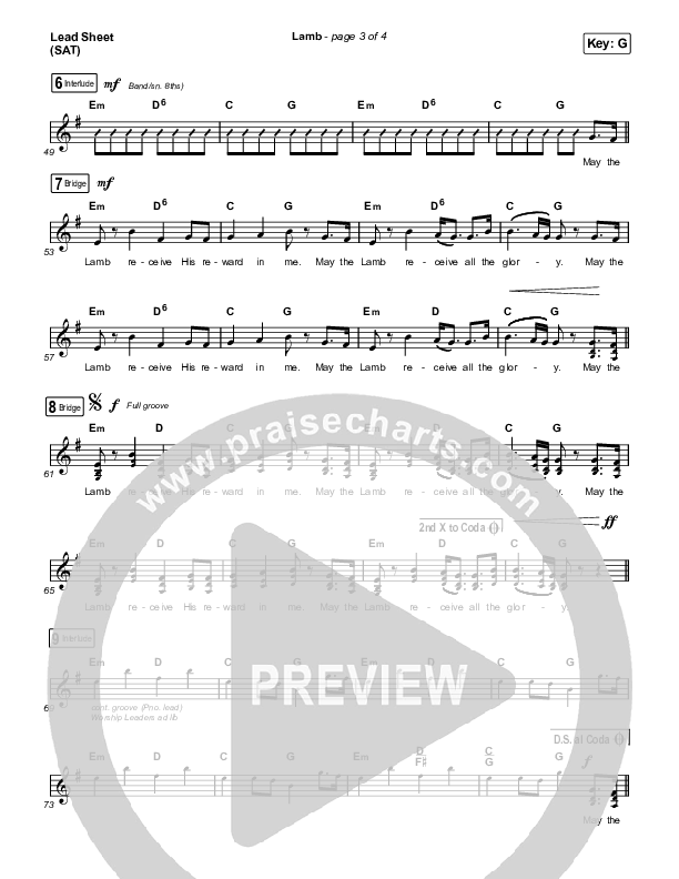 Lamb (Live) Lead Sheet (SAT) (Elevation Worship / Tiffany Hudson)