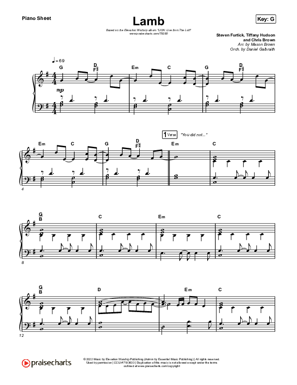 Lamb (Live) Piano Sheet (Elevation Worship / Tiffany Hudson)