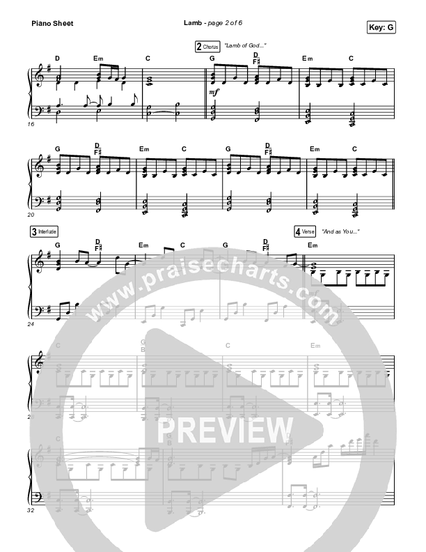 Lamb (Live) Piano Sheet (Elevation Worship / Tiffany Hudson)