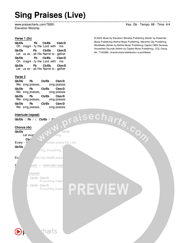 Sing Praises (Live) Chords & Lyrics (Elevation Worship)