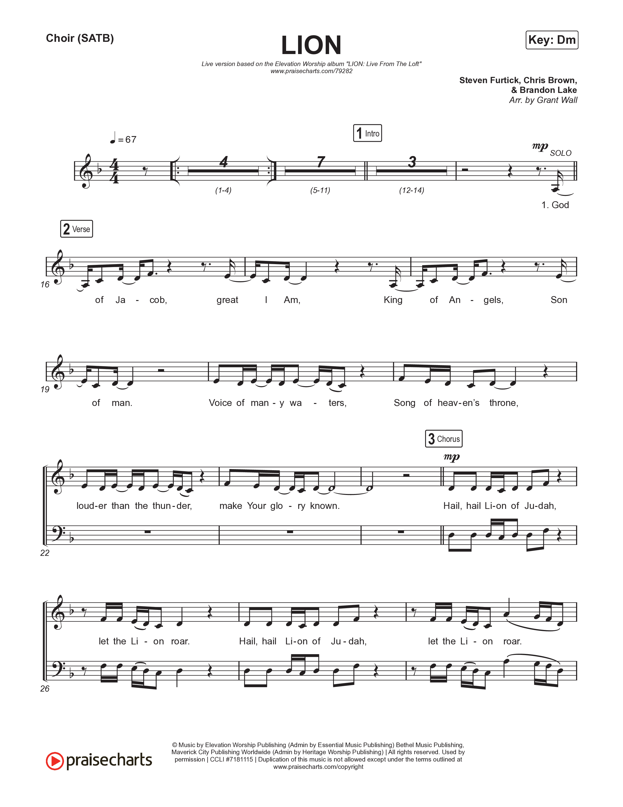 LION (Live) Choir Sheet (SATB) (Elevation Worship / Chris Brown / Brandon Lake)