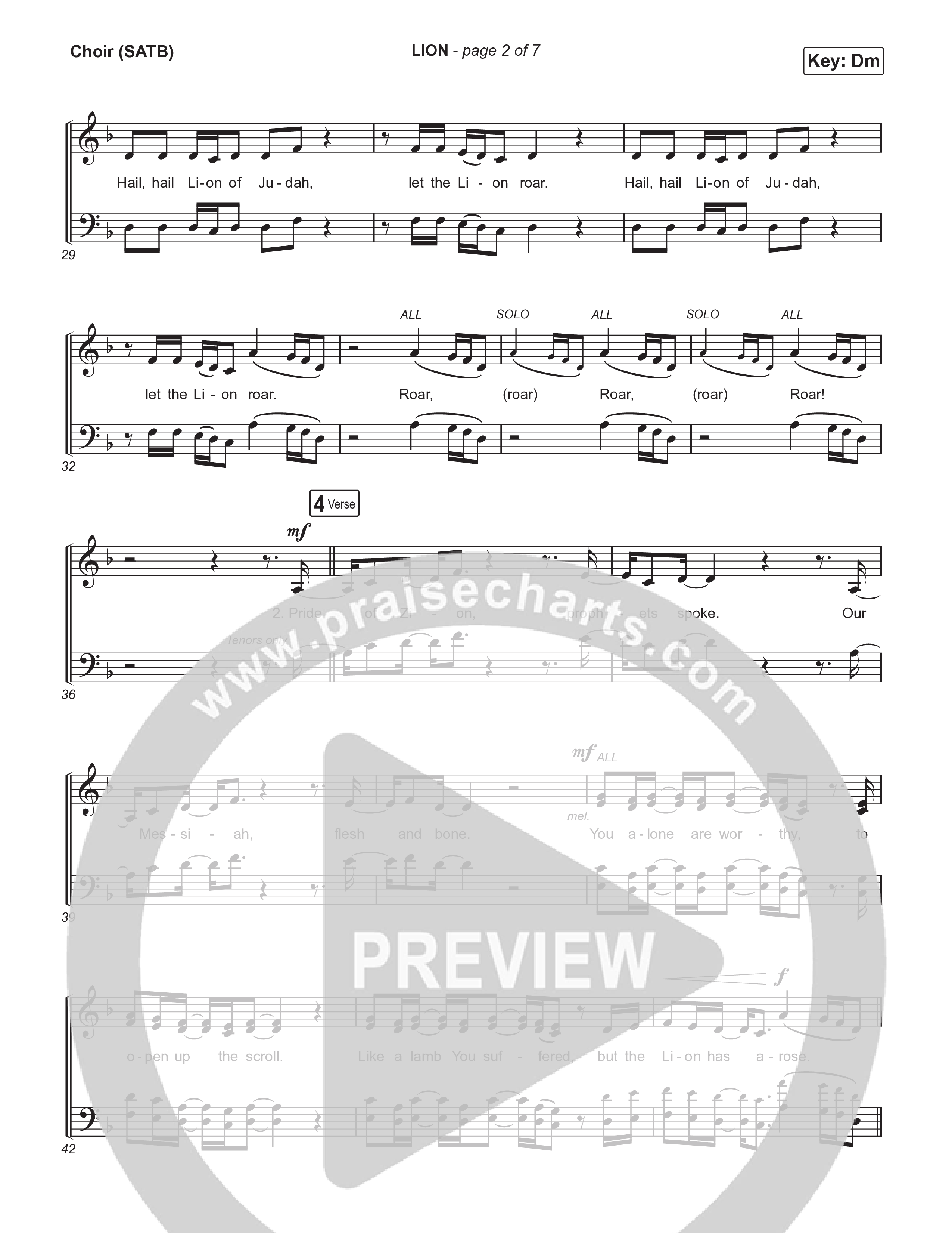 LION (Live) Choir Sheet (SATB) (Elevation Worship / Chris Brown / Brandon Lake)
