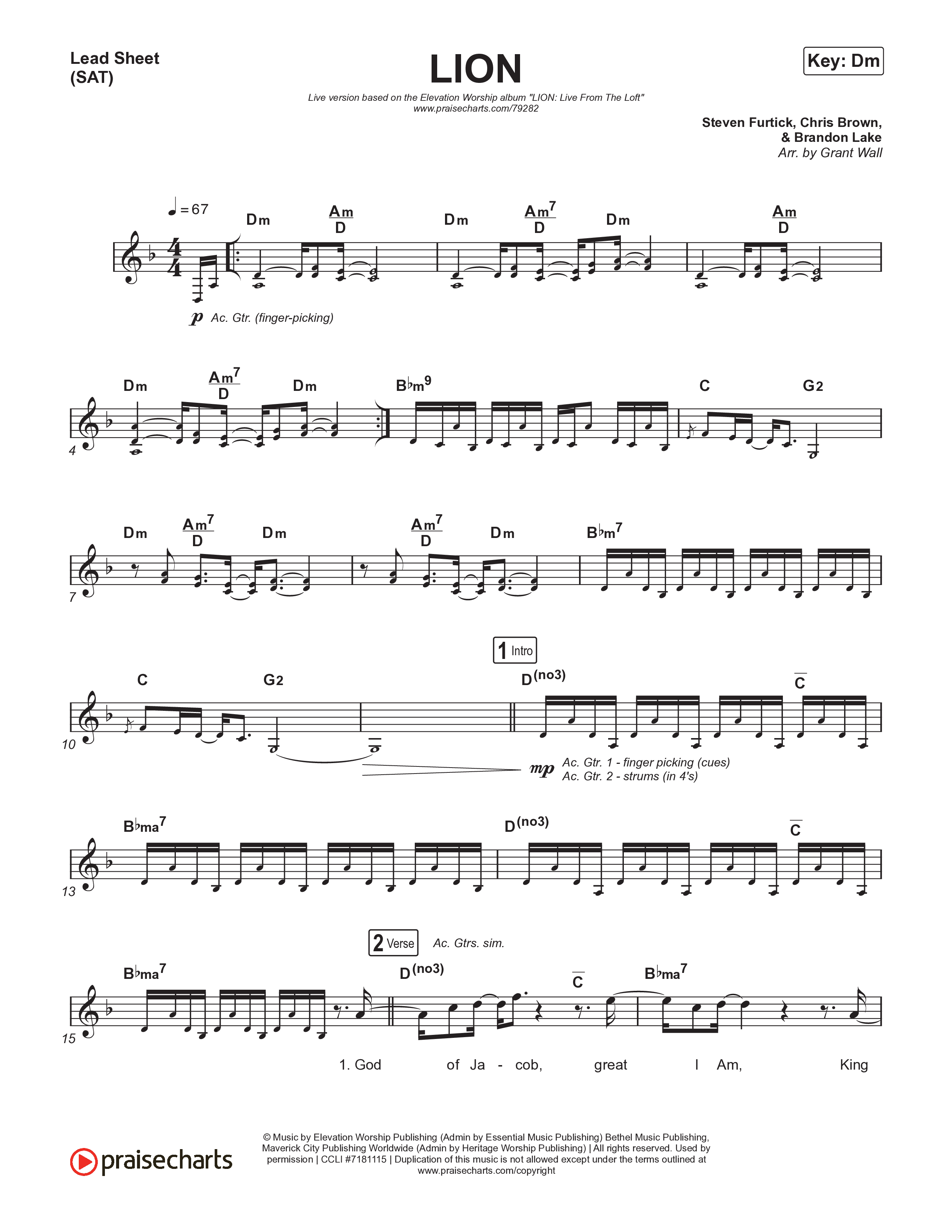 LION (Live) Lead Sheet (SAT) (Elevation Worship / Chris Brown / Brandon Lake)