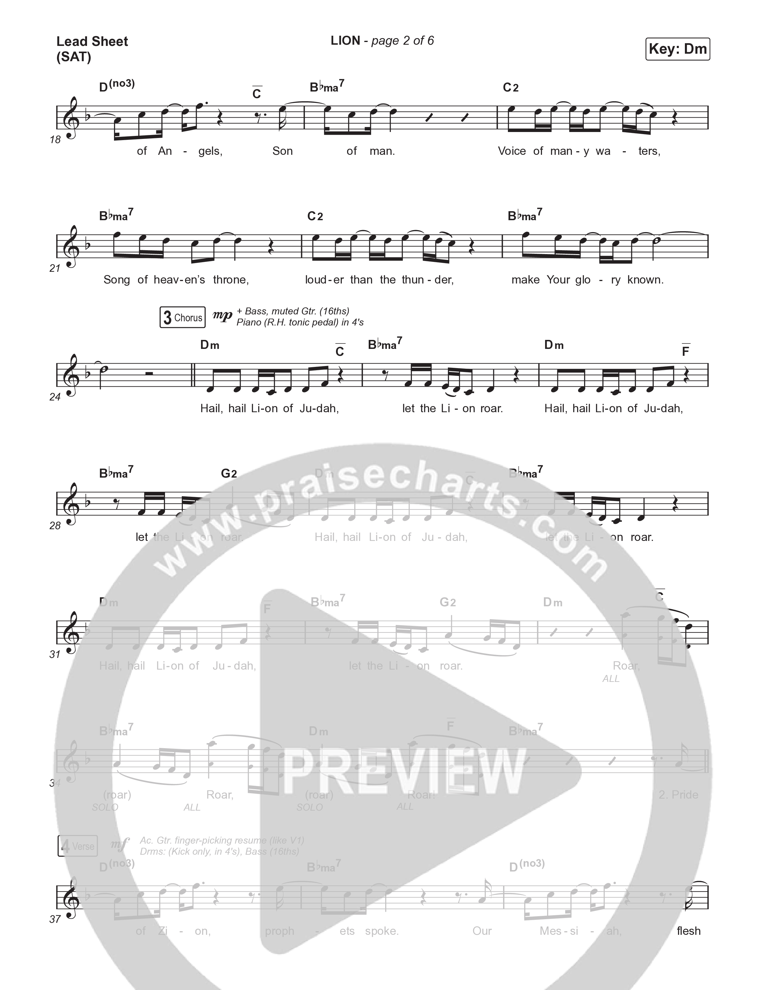 LION (Live) Lead Sheet (SAT) (Elevation Worship / Chris Brown / Brandon Lake)