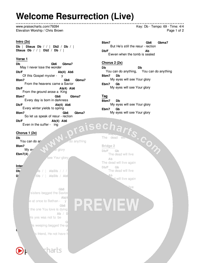 Welcome Resurrection (Live) Chords & Lyrics (Elevation Worship / Chris Brown)