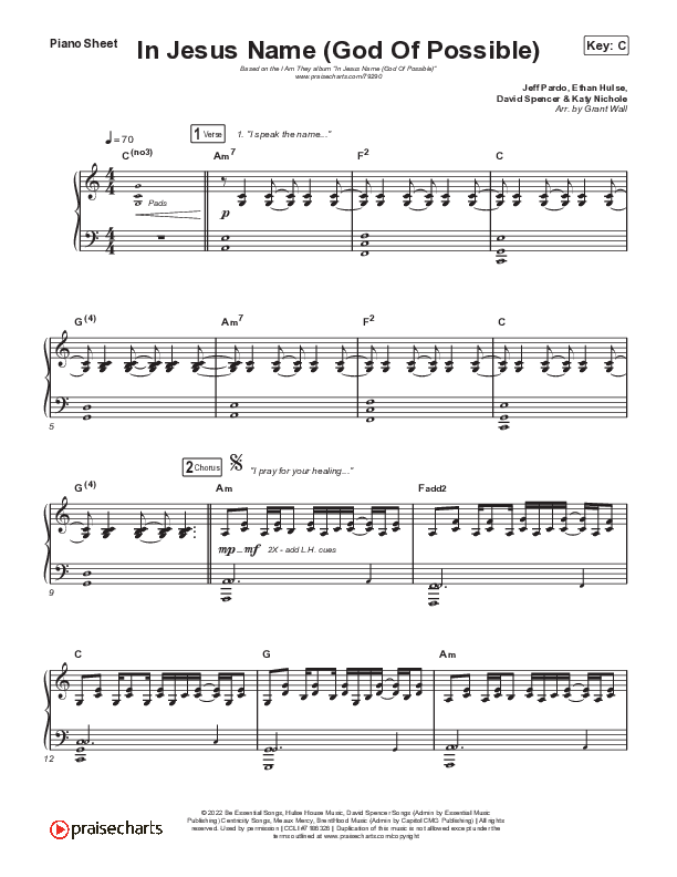 In Jesus Name (God Of Possible) Piano Sheet (I Am They / Cheyenne Mitchell)