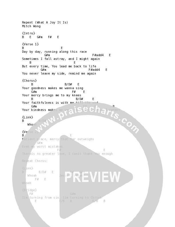 Repent (What A Joy It Is) Chord Chart (Mitch Wong)