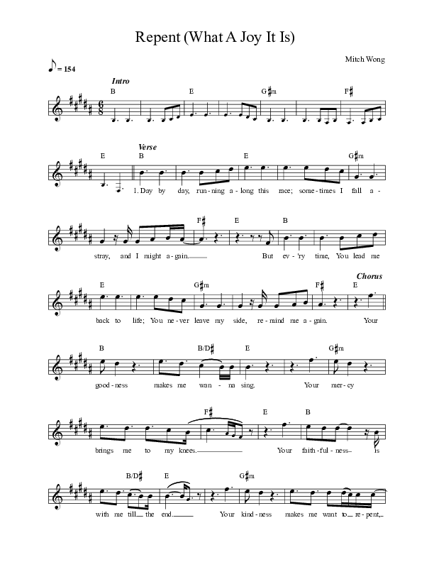 Repent (What A Joy It Is) Lead Sheet Melody (Mitch Wong)