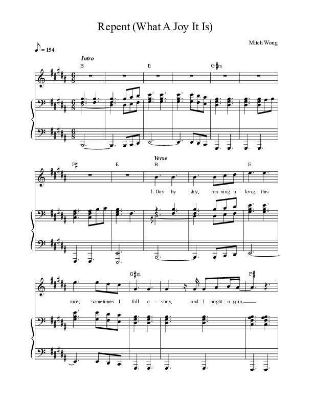 Repent (What A Joy It Is) Piano/Melody (Mitch Wong)