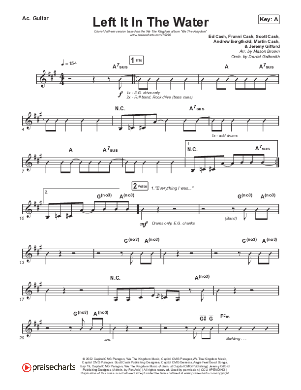 Left It In The Water (Choral Anthem SATB) Acoustic Guitar (We The Kingdom / Arr. Mason Brown)