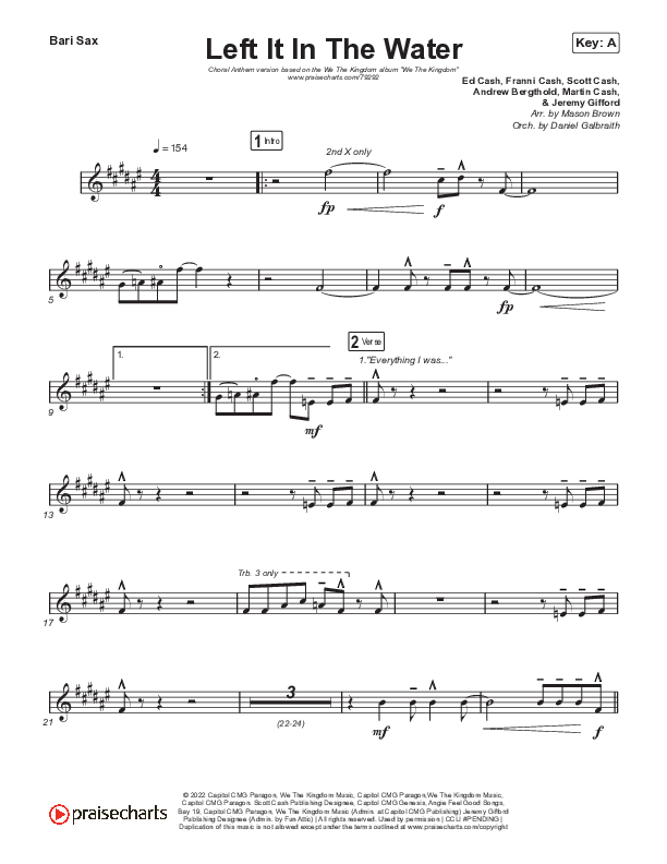 Left It In The Water (Choral Anthem SATB) Bari Sax (We The Kingdom / Arr. Mason Brown)