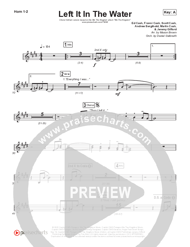 Left It In The Water (Choral Anthem SATB) French Horn 1,2 (We The Kingdom / Arr. Mason Brown)