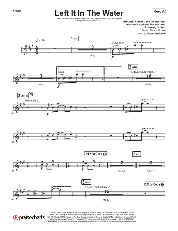Left It In The Water (Choral Anthem SATB) Oboe (We The Kingdom / Arr. Mason Brown)