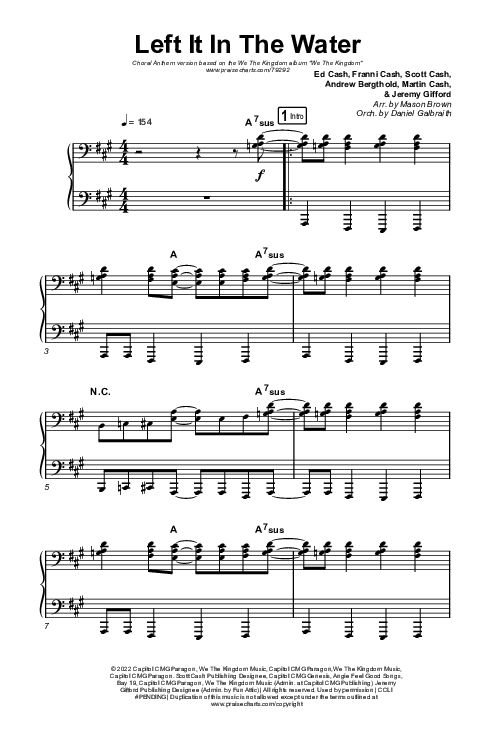 Left It In The Water (Choral Anthem SATB) Octavo (SATB & Pno) (We The Kingdom / Arr. Mason Brown)