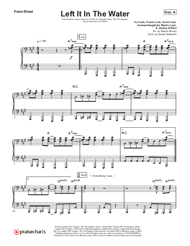 Left It In The Water (Choral Anthem SATB) Piano Sheet (We The Kingdom / Arr. Mason Brown)
