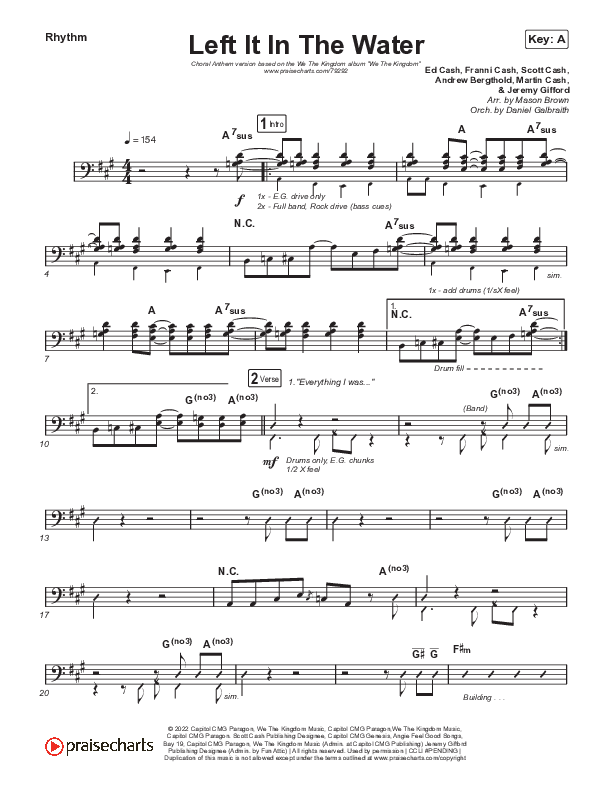 Left It In The Water (Choral Anthem SATB) Rhythm Chart (We The Kingdom / Arr. Mason Brown)