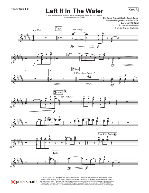 Left It In The Water (Choral Anthem SATB) Sax Pack (We The Kingdom / Arr. Mason Brown)