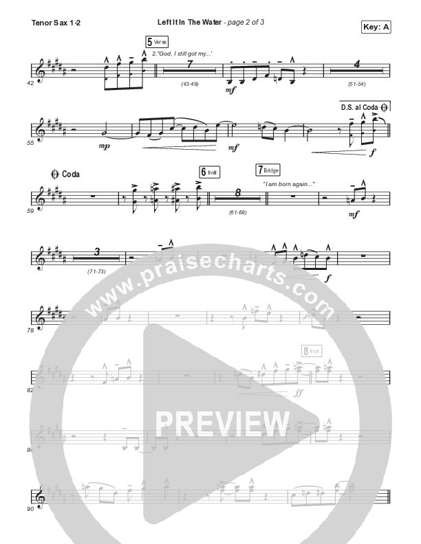 Left It In The Water (Choral Anthem SATB) Tenor Sax 1,2 (We The Kingdom / Arr. Mason Brown)