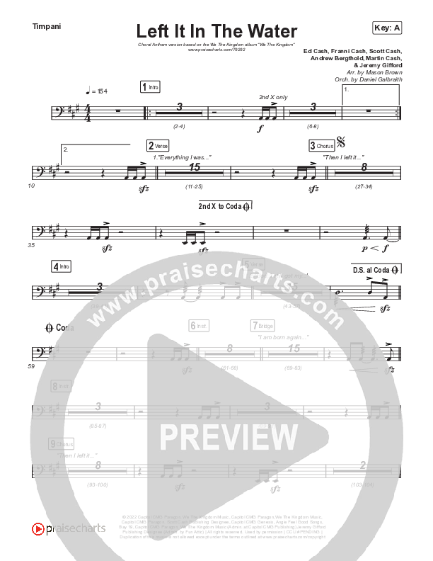 Left It In The Water (Choral Anthem SATB) Timpani (We The Kingdom / Arr. Mason Brown)