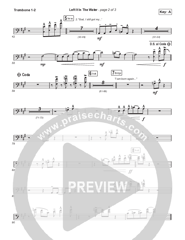 Left It In The Water (Choral Anthem SATB) Trombone 1,2 (We The Kingdom / Arr. Mason Brown)
