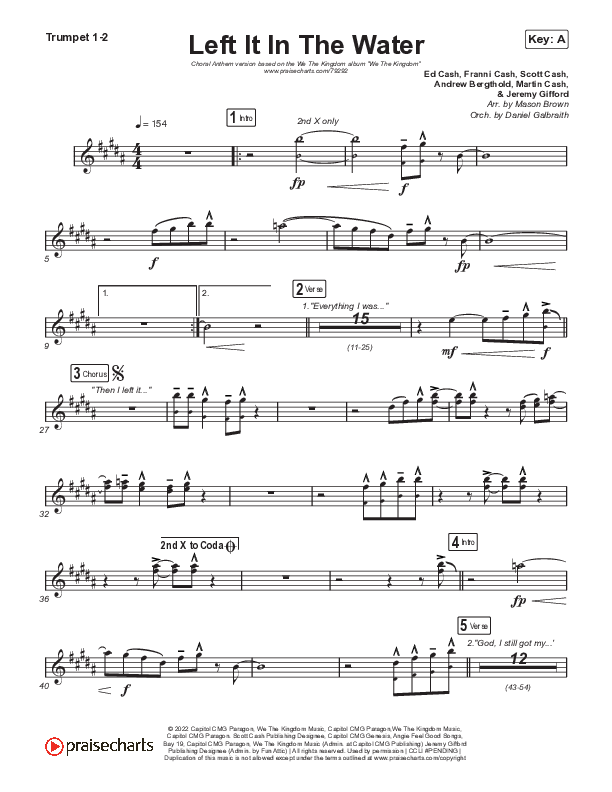 Left It In The Water (Choral Anthem SATB) Trumpet 1,2 (We The Kingdom / Arr. Mason Brown)