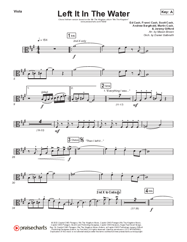 Left It In The Water (Choral Anthem SATB) Viola (We The Kingdom / Arr. Mason Brown)