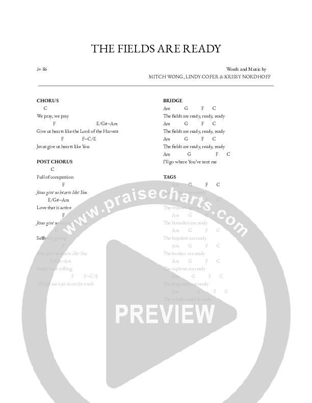 The Fields Are Ready Chord Chart (Mitch Wong / Lindy Cofer)