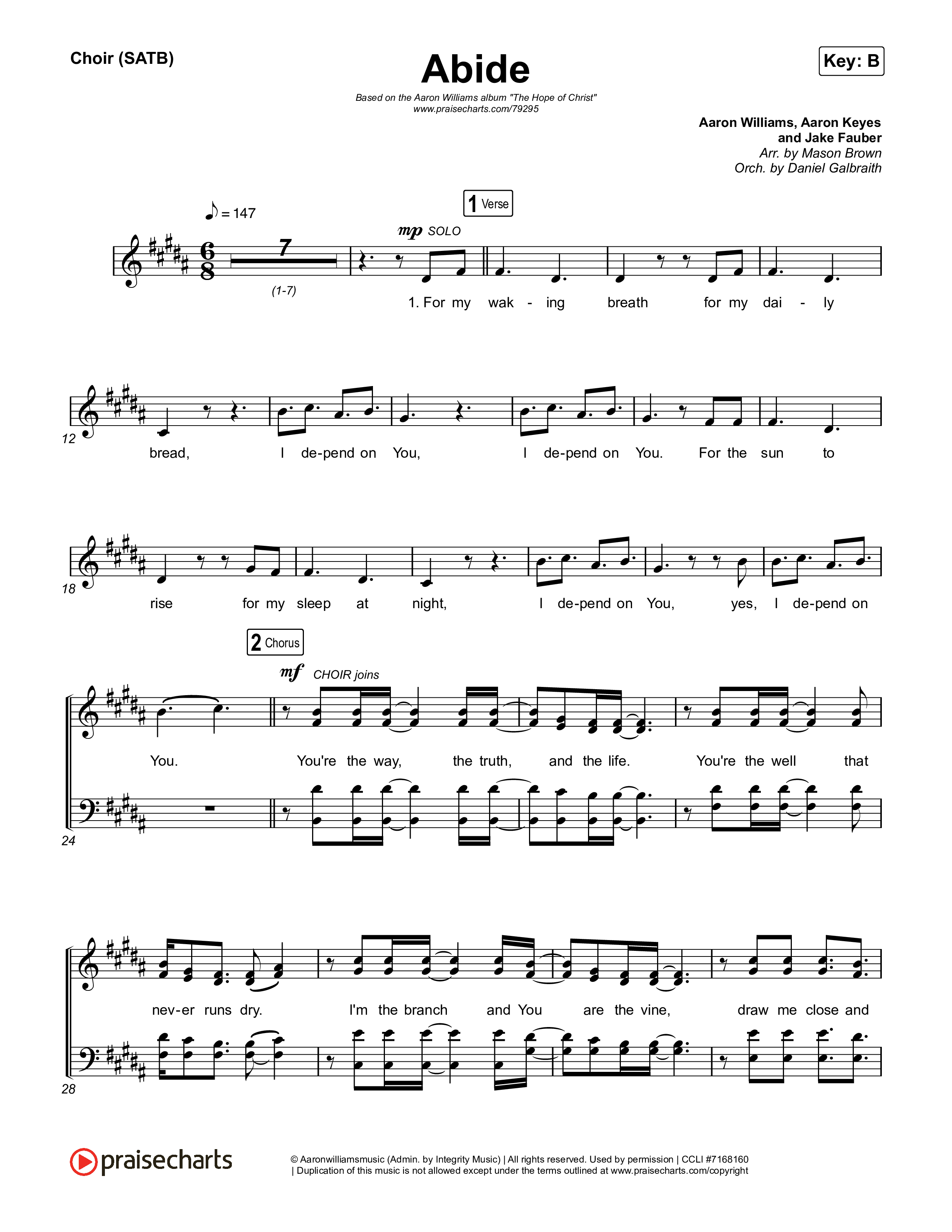 Abide (Live) Vocal Sheet (SATB) (Aaron Williams / Aaron Keyes)