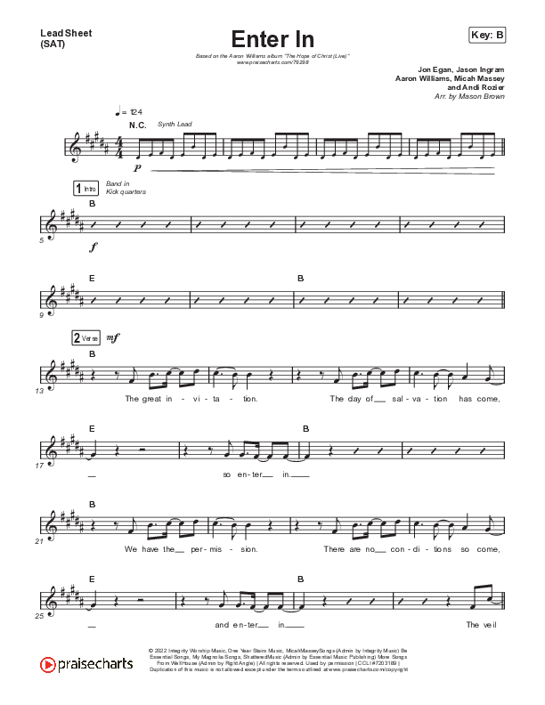 Enter In (Live) Lead Sheet (SAT) (Aaron Williams)