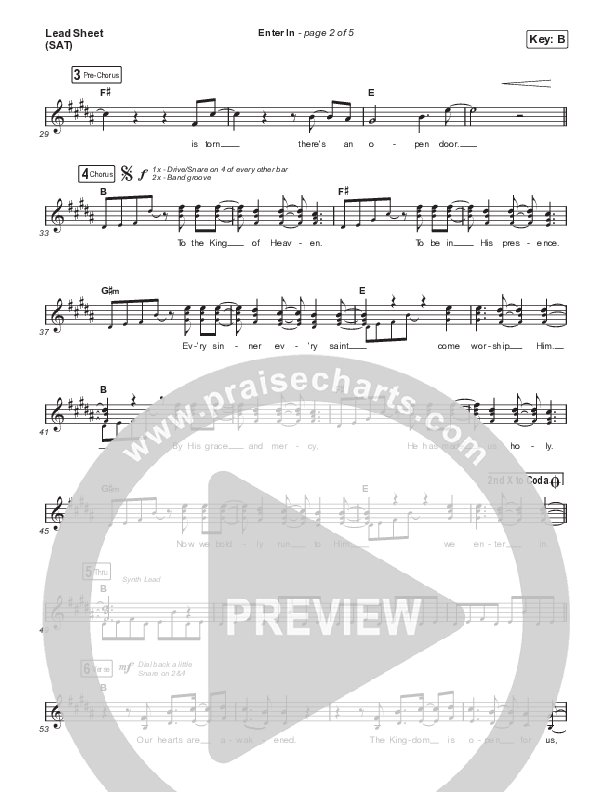 Enter In (Live) Lead Sheet (SAT) (Aaron Williams)