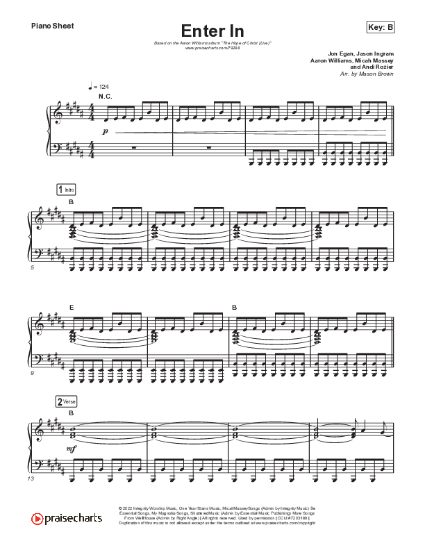Enter In (Live) Piano Sheet (Aaron Williams)