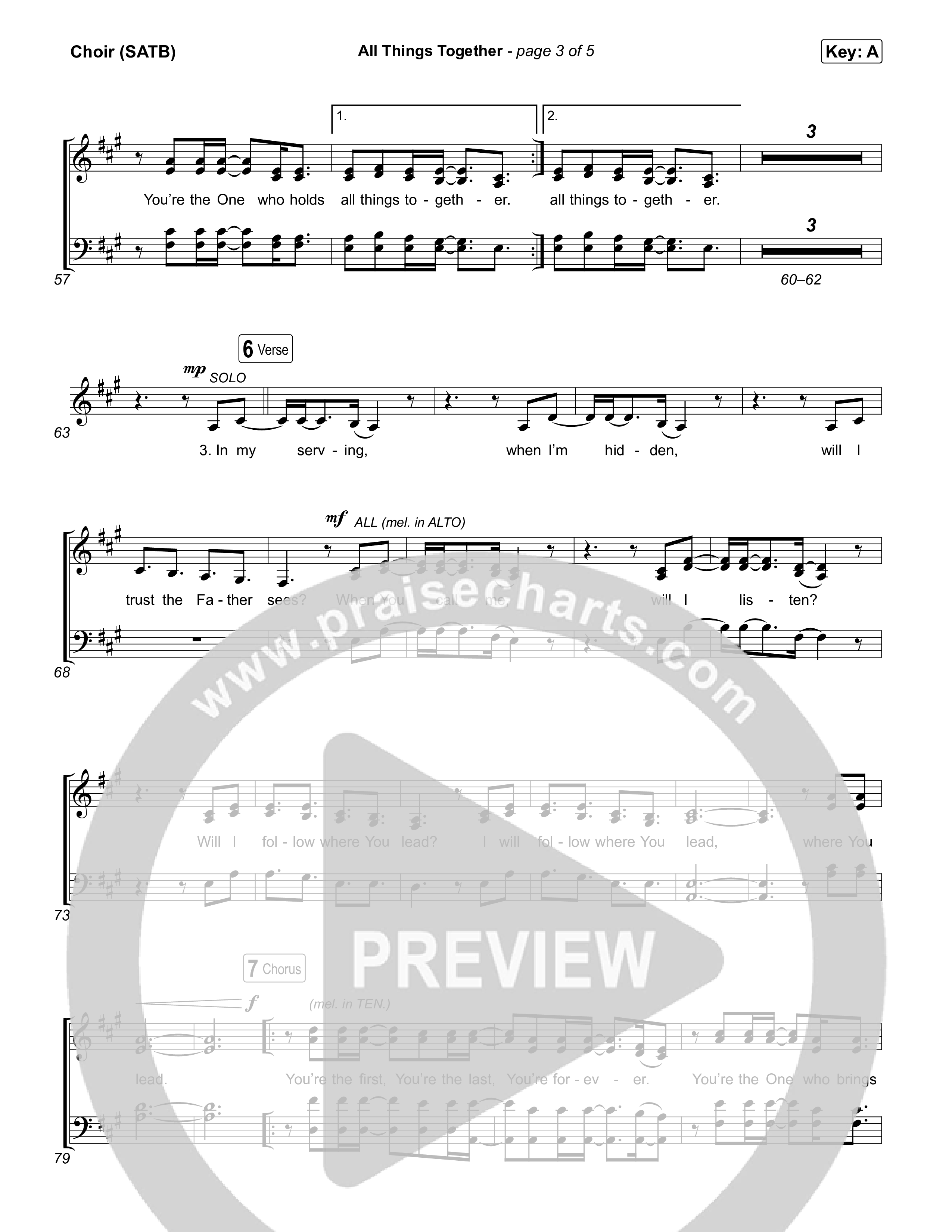 All Things Together (Live) Choir Sheet (SATB) (Aaron Williams)