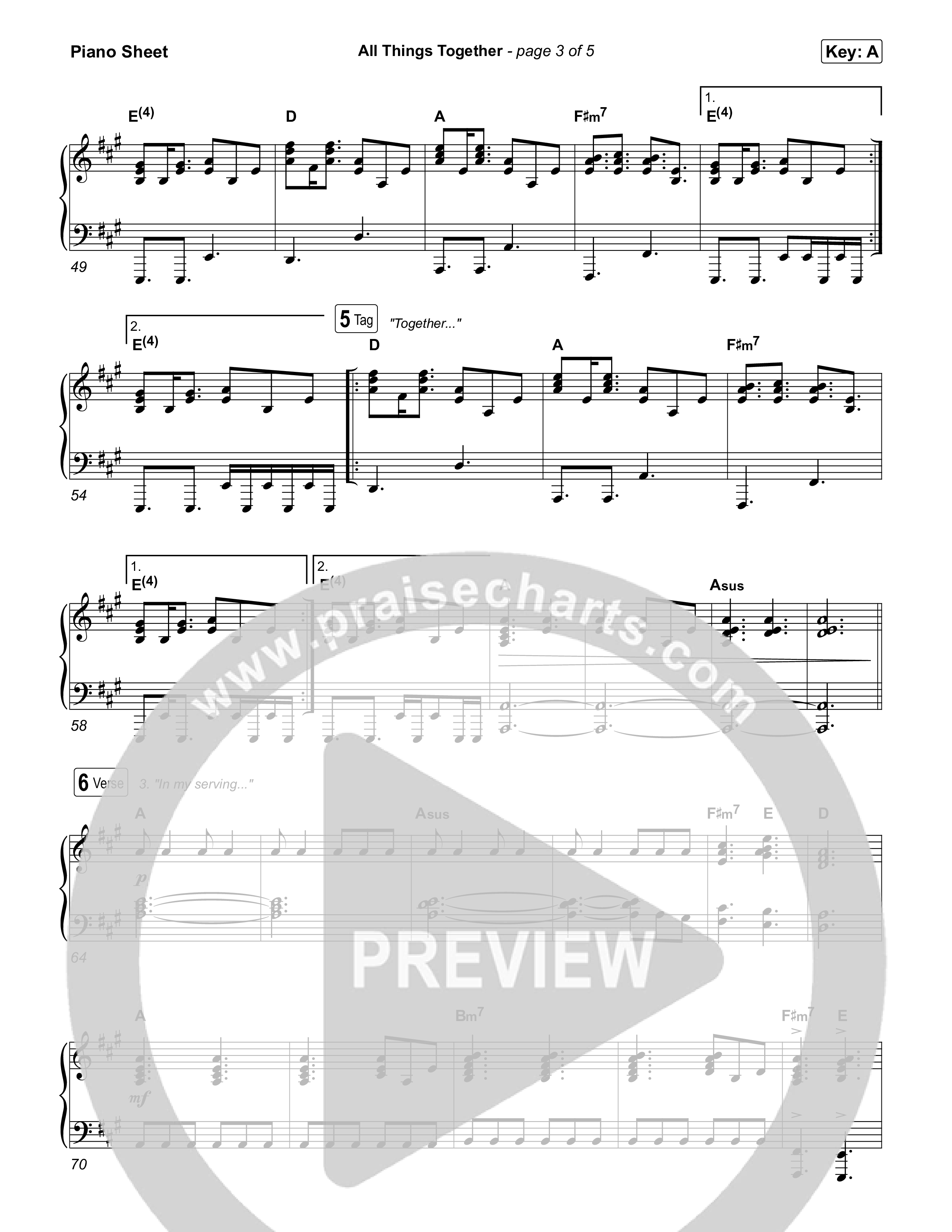 All Things Together (Live) Piano Sheet (Aaron Williams)