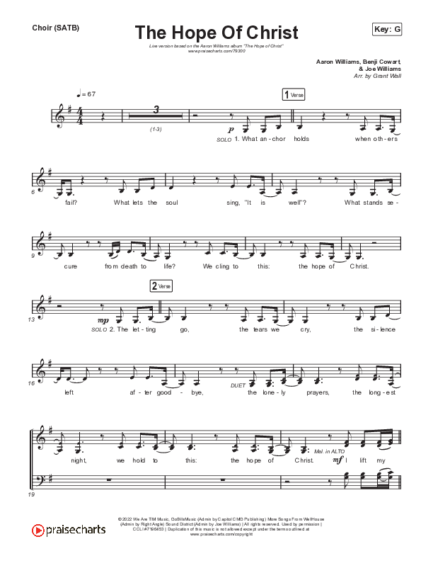 The Hope Of Christ (Live) Choir Sheet (SATB) (Aaron Williams / Shane & Shane)