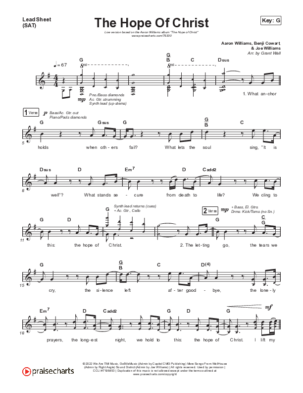 The Hope Of Christ (Live) Lead Sheet (SAT) (Aaron Williams / Shane & Shane)