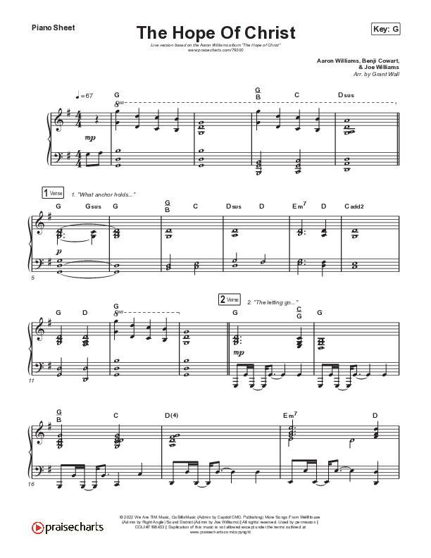 The Hope Of Christ (Live) Piano Sheet (Aaron Williams / Shane & Shane)