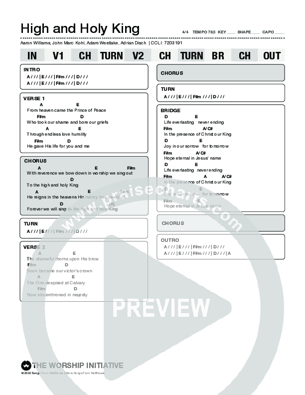 High And Holy King (Live) Chord Chart (Aaron Williams)