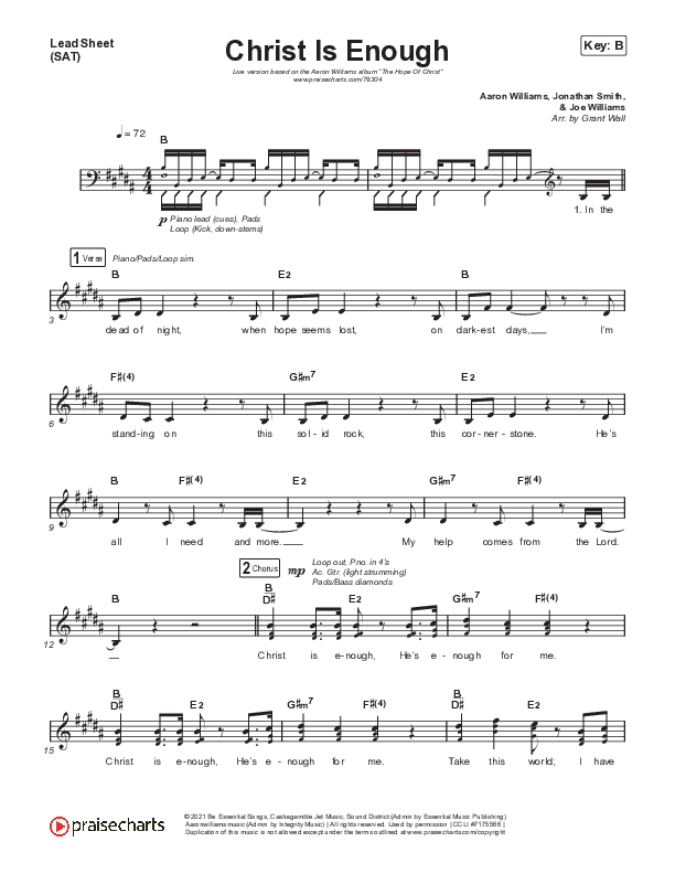 Christ Is Enough (Live) Lead Sheet (SAT) (Aaron Williams)