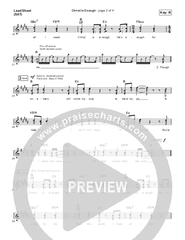 Christ Is Enough (Live) Lead Sheet (SAT) (Aaron Williams)