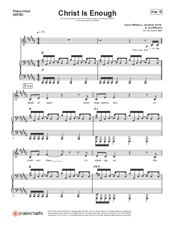 Christ Is Enough (Live) Piano/Vocal (SATB) (Aaron Williams)