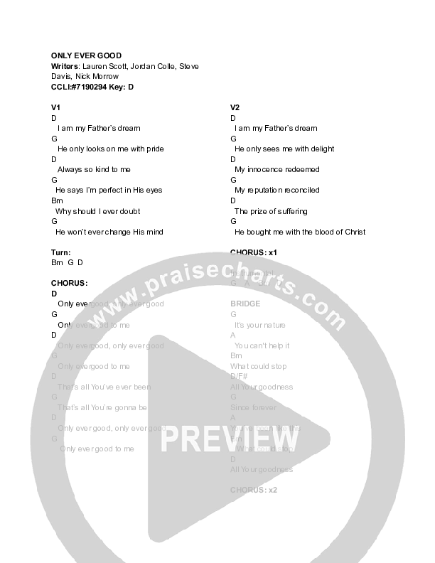 Only Ever Good (Live) Chord Chart (Sons The Band)