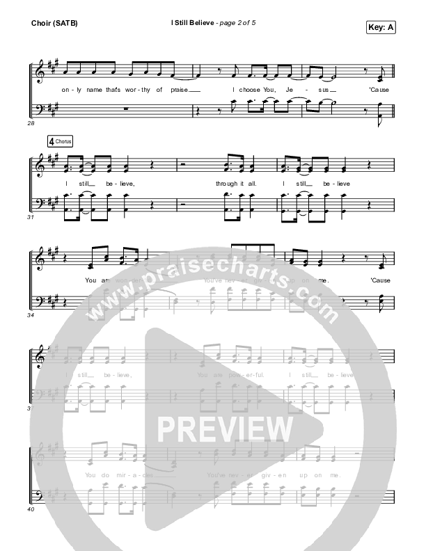 I Still Believe Choir Sheet (SATB) (Bethel Music / Brian Johnson)